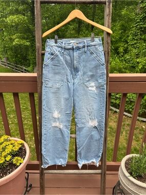 MOTHER Light Blue Distressed Boyfriend Jeans - The Rambler Ankle Chew